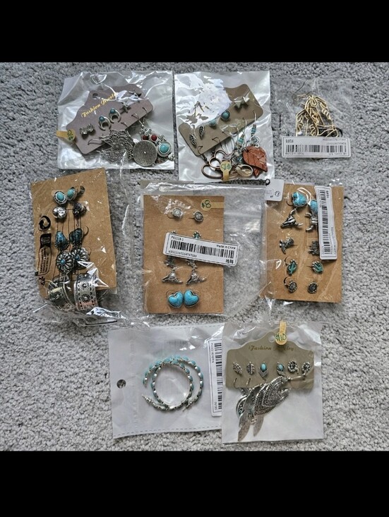 Jewelry - Jewelry lot western ranchwear silver dangle stud hoops faux turquoise cowboy